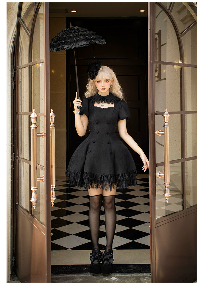 Black Gothic Lolita OP Dress with Removable Princess Sleeves 42492:742034