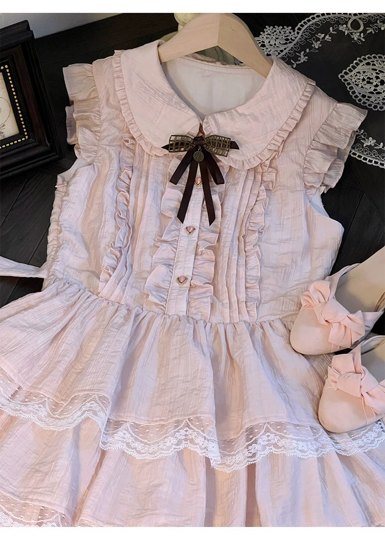 Sweet Style Lace Trim Dress, Tiered Ruffles 43546:779200