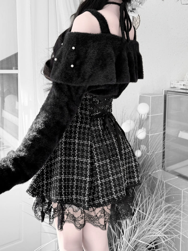 Jirai Kei Open-Shoulder Sweater, Faux Mink Plush 44156:797394