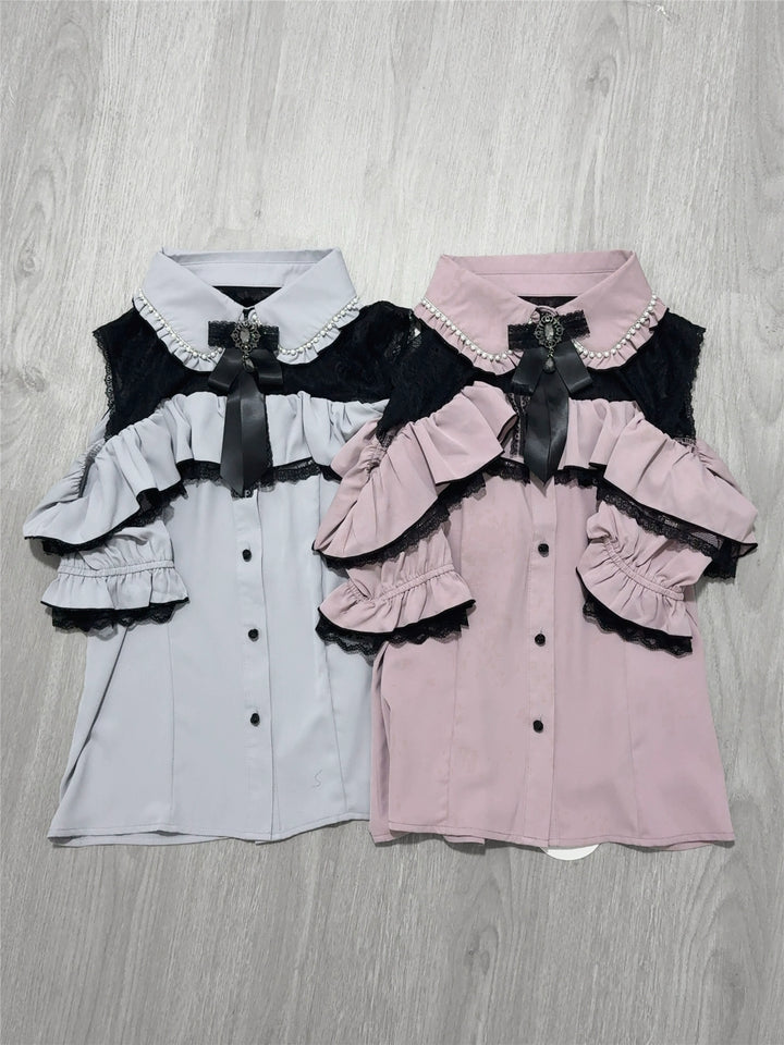 Jirai Kei Shirt with Bust Flounce Hem/Hidden Button 43035:762542
