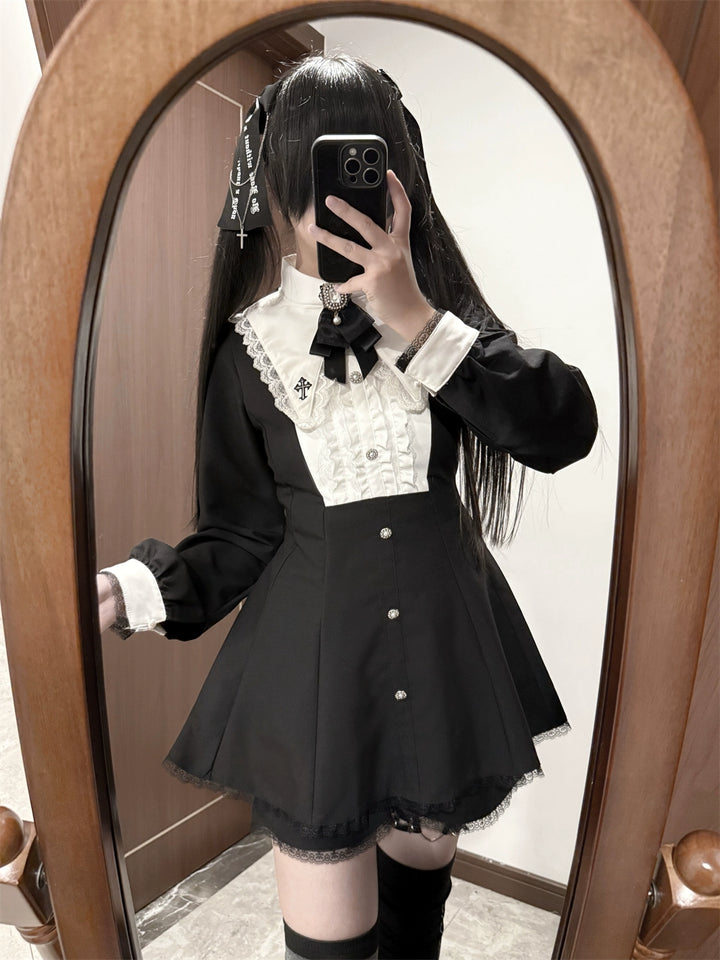 Jirai Kei Dress Set, Pointed Collar With Cross Accents (2XL L M S XL) 44145:797344