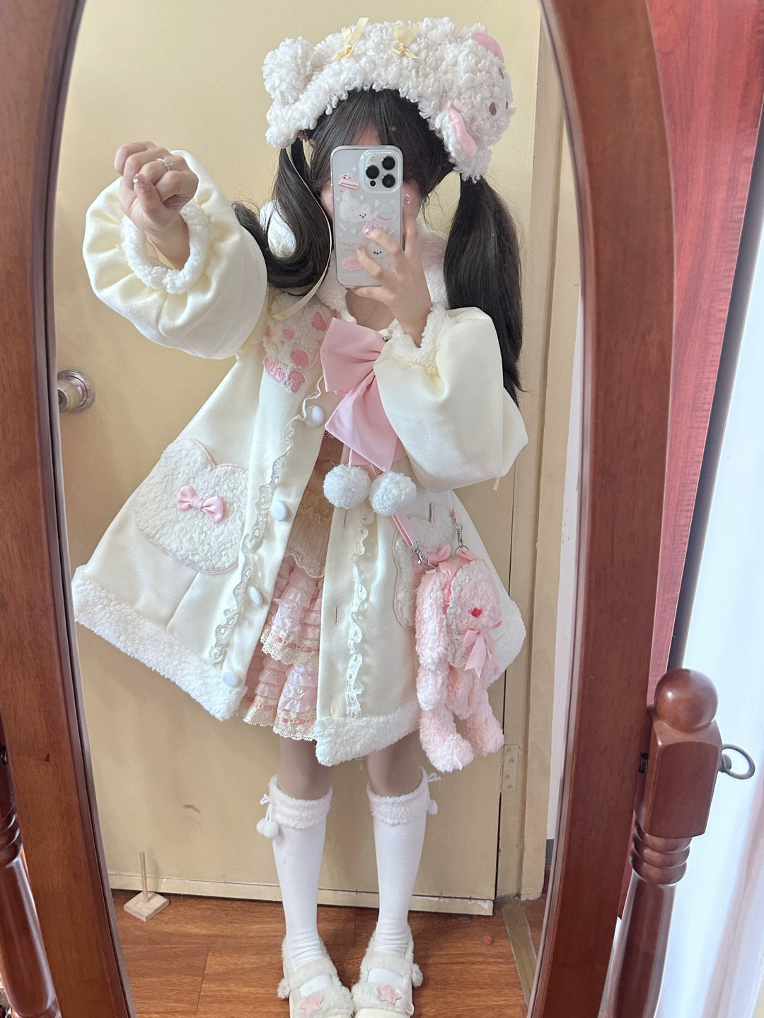 Sweet Lolita Coat Bunny Puppy Print Coat Fleece Jacket 40940:680020