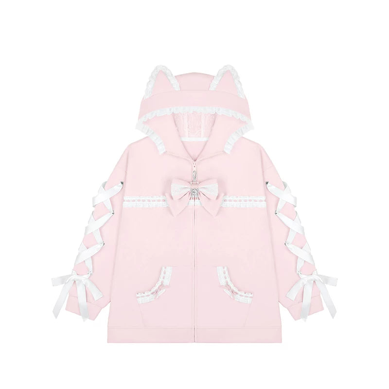 Tenshi Kaiwai Cat Ear Zip-Up Hoodie, Side Lace Pants 45585:856980