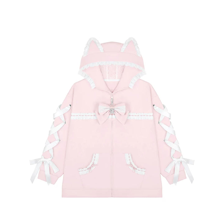 Tenshi Kaiwai Cat Ear Zip-Up Hoodie, Side Lace Pants 45585:856980