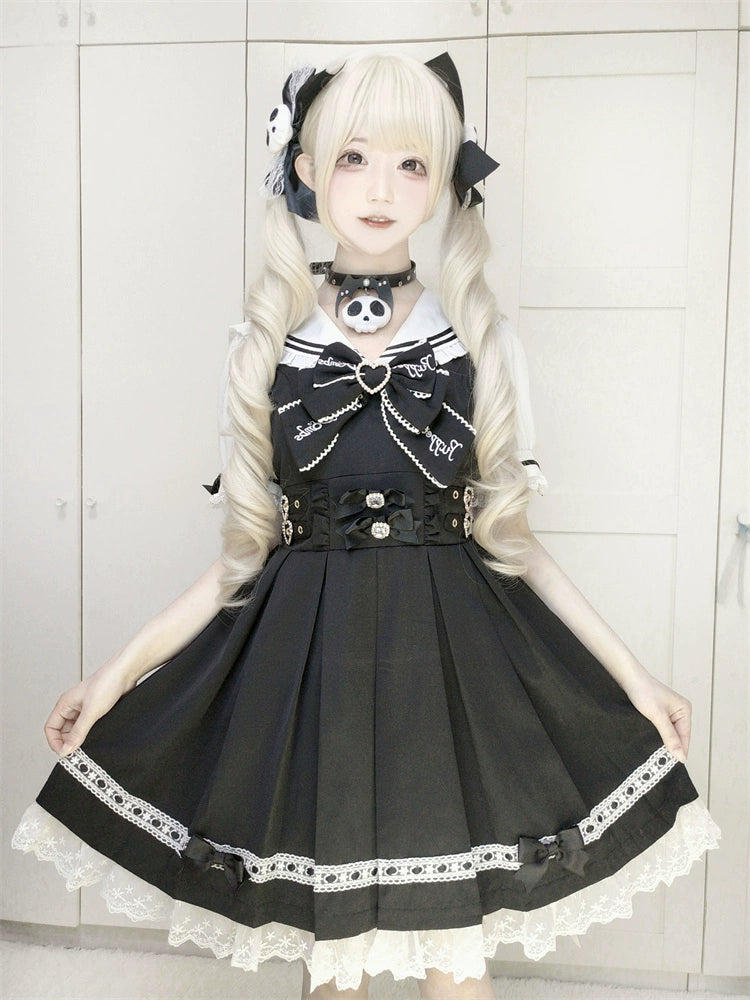 Sailor Collar Jirai Kei Dress With Detachable Bow (L M S) 42978:760014