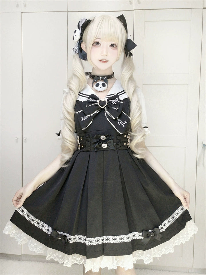 Sailor Collar Jirai Kei Dress With Detachable Bow (L M S) 42978:760014