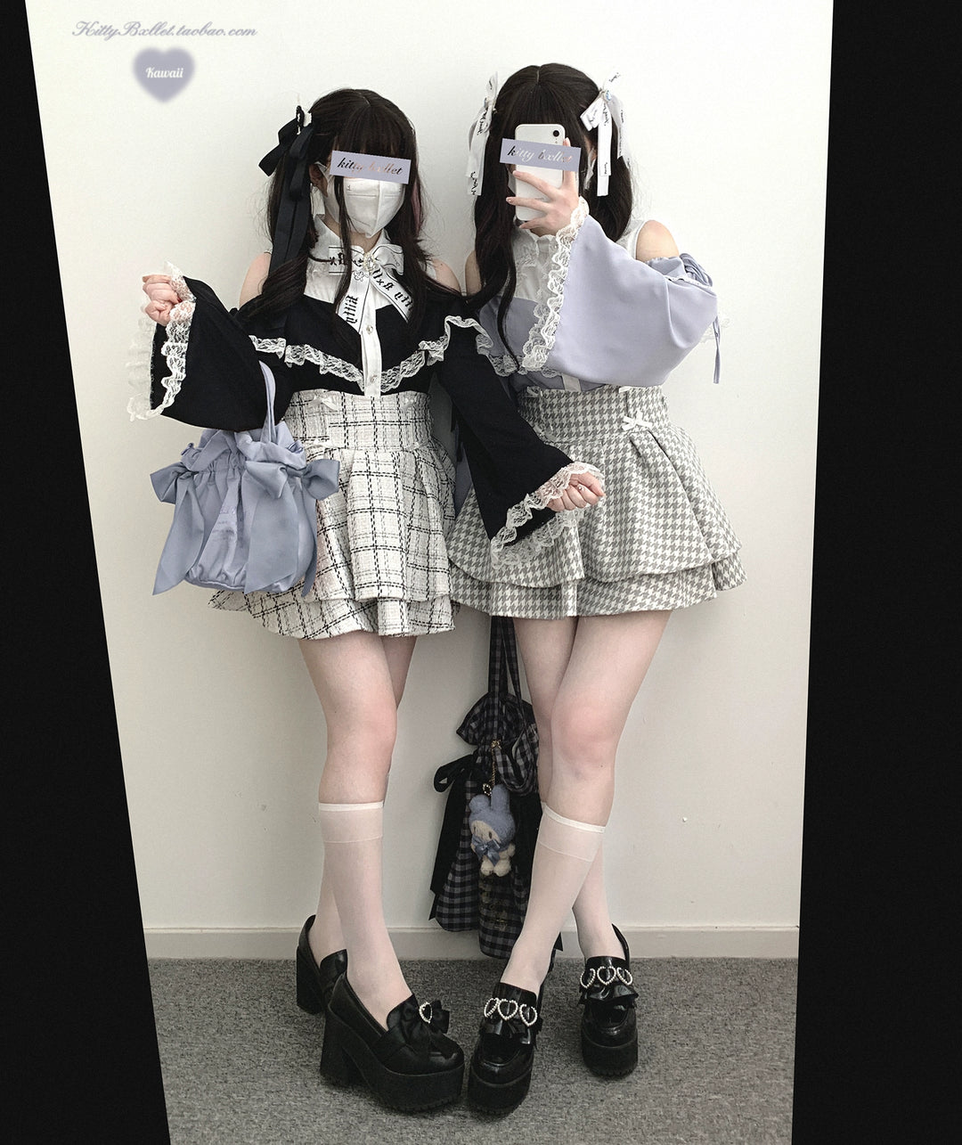 Jirai Kei Skirt Double-layer Skirt Black White Check Skirt 40018:651218