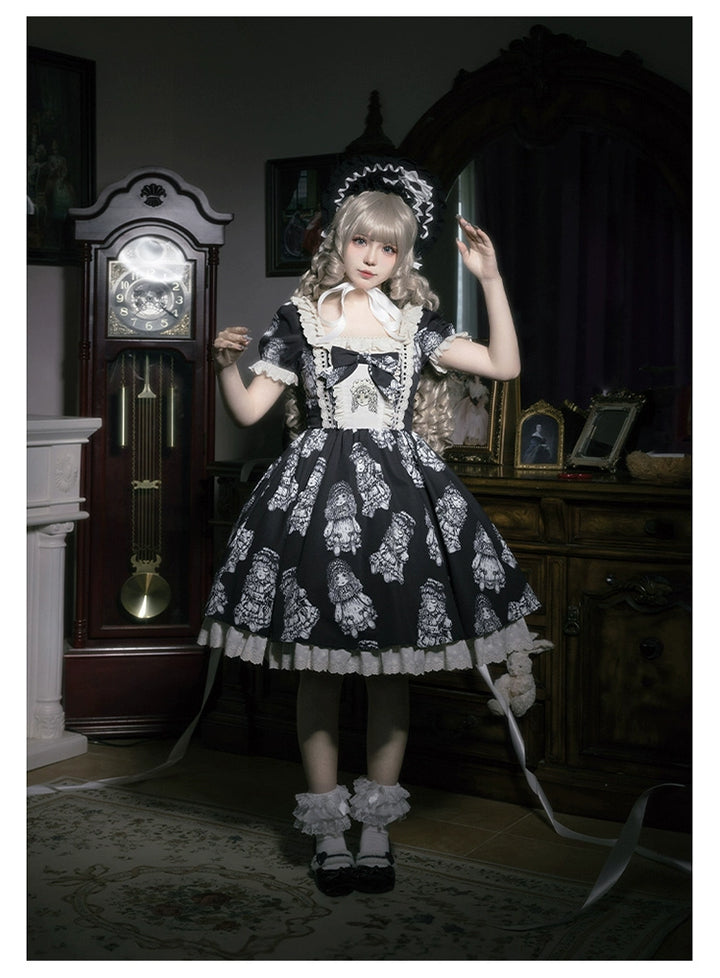 Vintage Lolita OP Dress With Embroidery And Doll Print 39472:641480