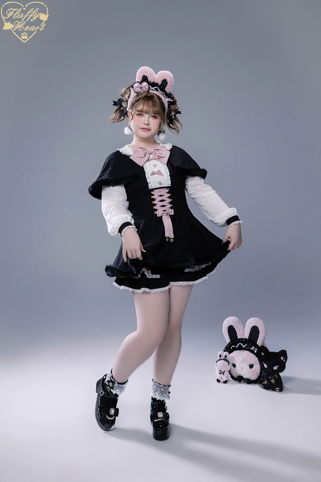 IP Collab Jirai Kei Dress Set, Detachable Fluffy Cape 44146:798044