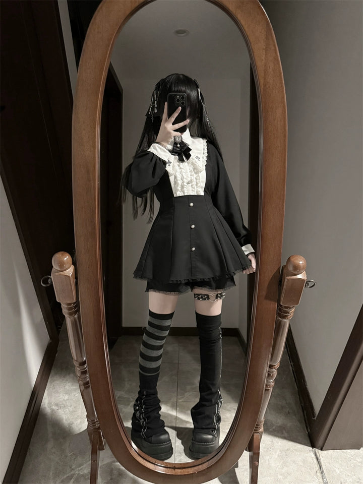 Jirai Kei Dress Set, Pointed Collar With Cross Accents 44145:797340