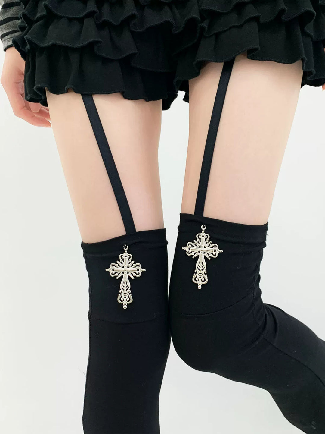 Gothic Cross Garter Leg Warmers, Over-the-Knee 46034:873877