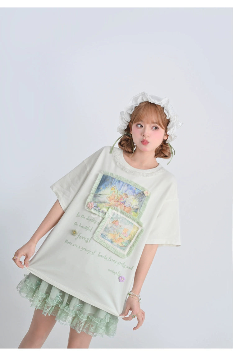 Mori Kei Shirt Short Sleeve T-shirt Round Neck Top 35892:545506
