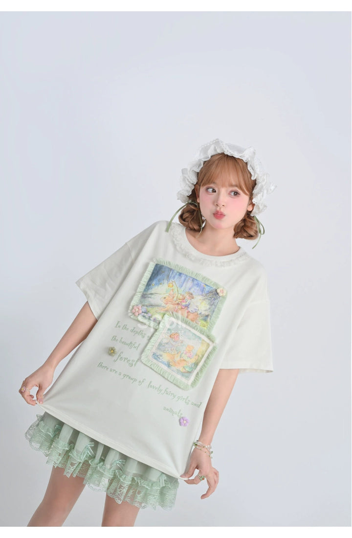 Mori Kei Shirt Short Sleeve T-shirt Round Neck Top 35892:545506 35892:545506