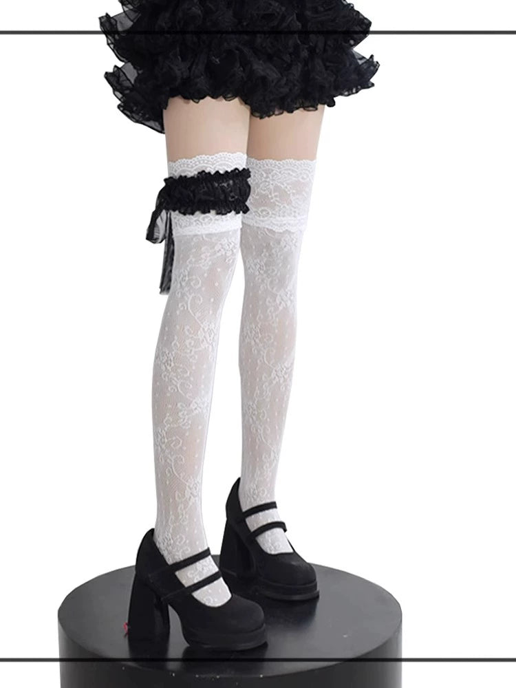 Gothic Lolita Lace Stockings, Bow Garter 43755:784426