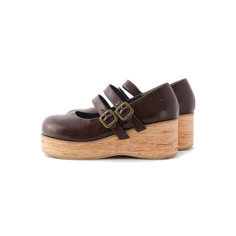 Retro-wooden Bottom Double Button Platforms Multicolor (34 35 36 37 38 39 40 41) 21784:318728