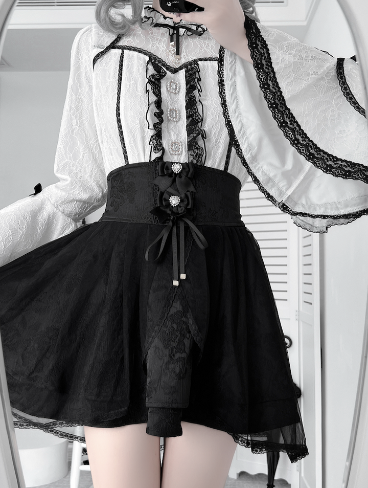 Jirai Kei Lace Blouse and Jacquard Skirt, Hime Sleeves (L M XL) 43943:792463