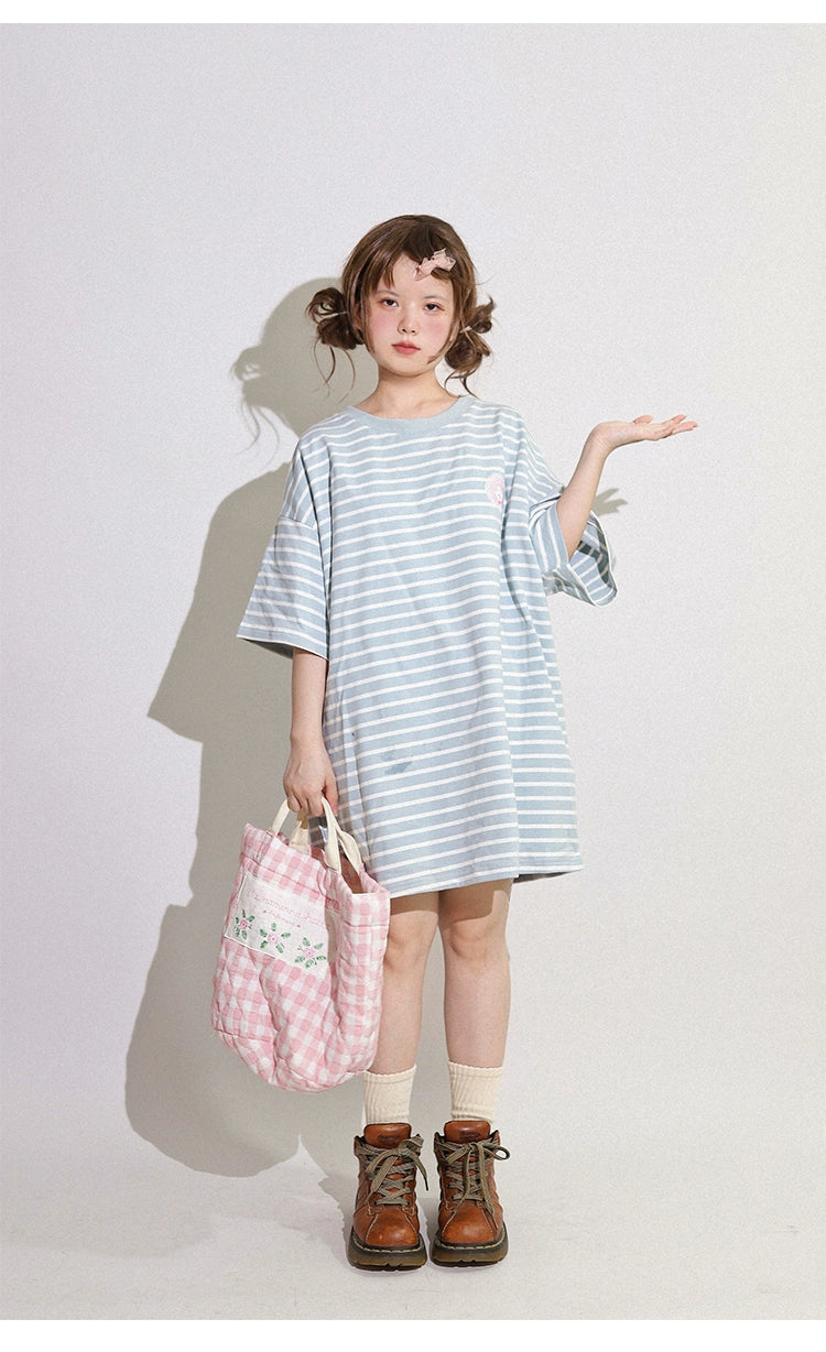 Kawaii Aesthetic Shirt Striped Short Sleeve Cotton Top 36562:518540