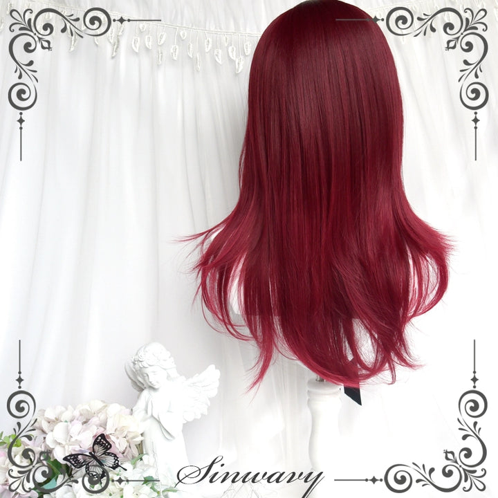 Jirai Kei Wig Gyaru Cherry Red Wig Layered Mid-length Wig 42182:730957