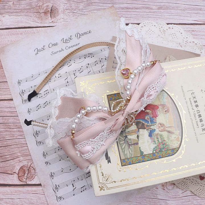 Jirai Kei Pearl-edged Headband, Crown & Heart Rhinestone 45073:833612