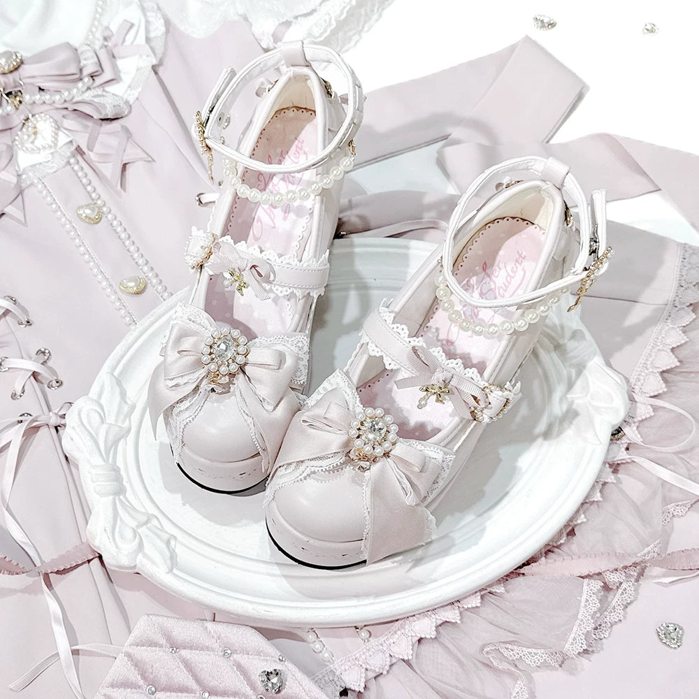 Jirai Kei Platform Shoes, Detachable Pearl-Like Chain (Pink / 35 36 37 38 39 40 41) 44929:828501