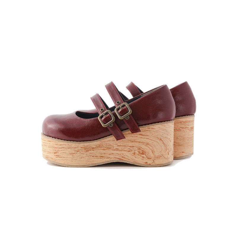 Retro-wooden Bottom Double Button Platforms Multicolor (34 35 36 37 38 39 40 41) 21784:318754