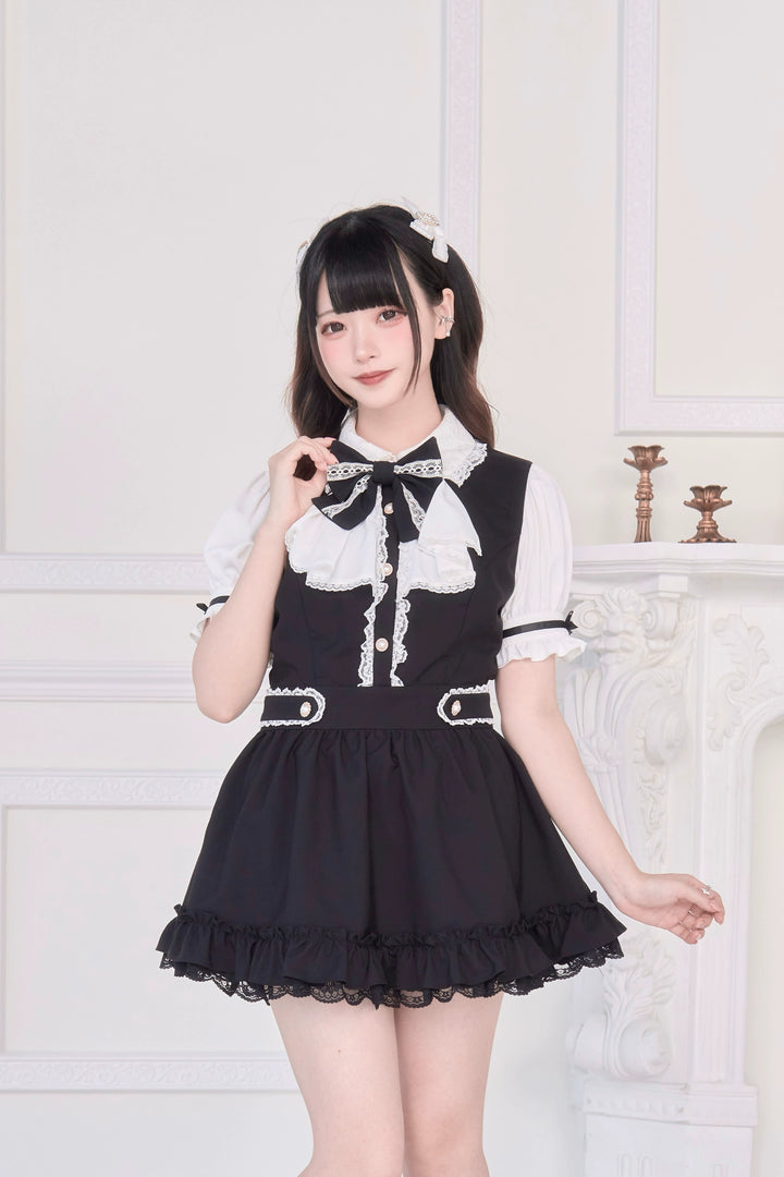 Striped / Solid Jirai Kei Dress, Elastic Shorts (Black / L M) 43533:779064