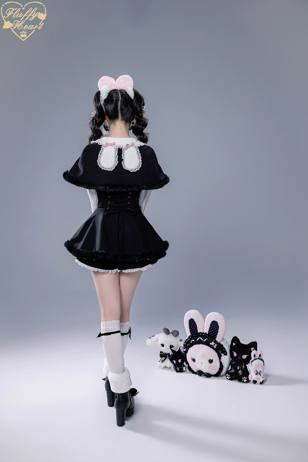 IP Collab Jirai Kei Dress Set, Detachable Fluffy Cape 44146:798058