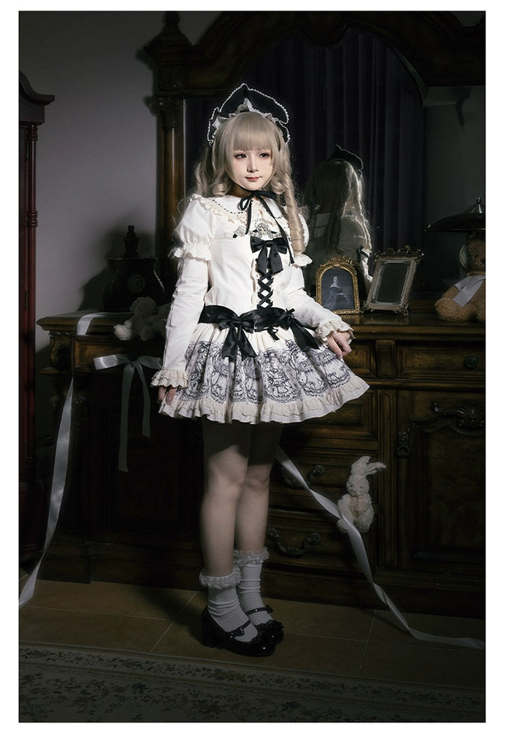 Vintage Lolita OP Dress With Embroidery And Doll Print 39472:641530