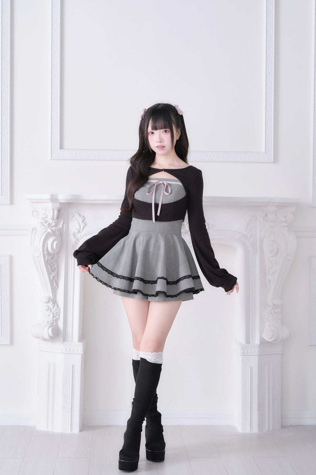 Ryousangata Plaid Dress, Knit Bolero & Elastic Shorts 44815:822709