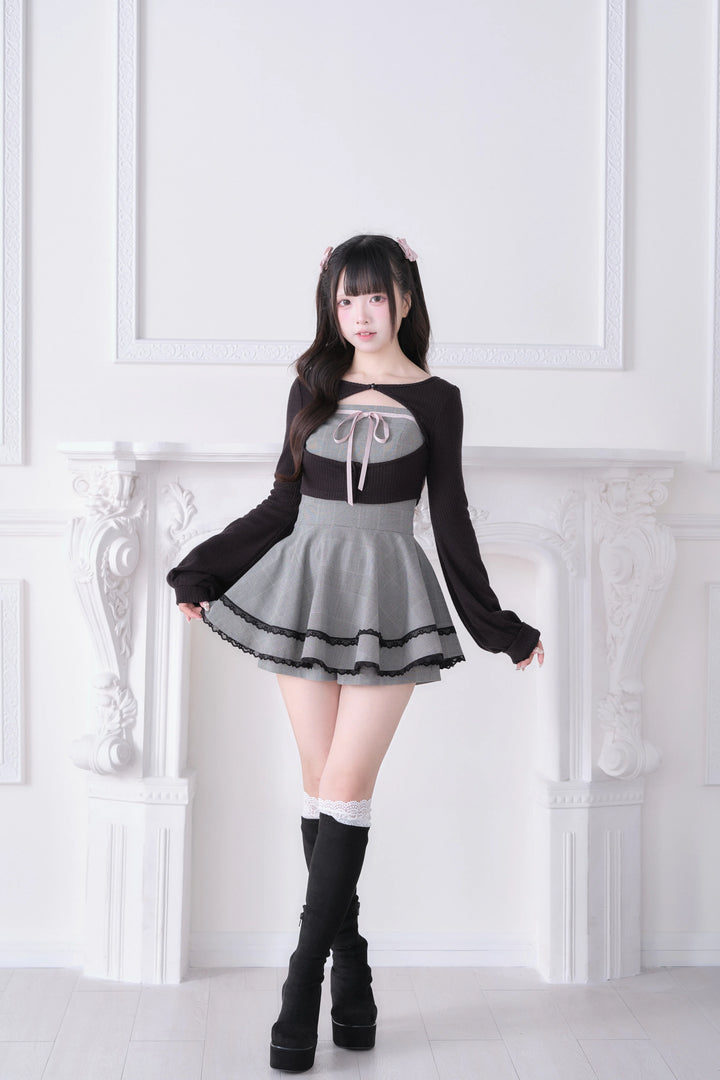 Ryousangata Plaid Dress, Knit Bolero & Elastic Shorts 44815:822709