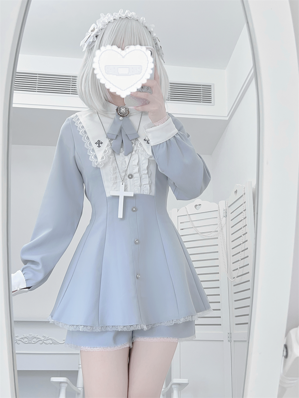 Jirai Kei Dress Set, Pointed Collar With Cross Accents (2XL L M S XL) 44145:797319