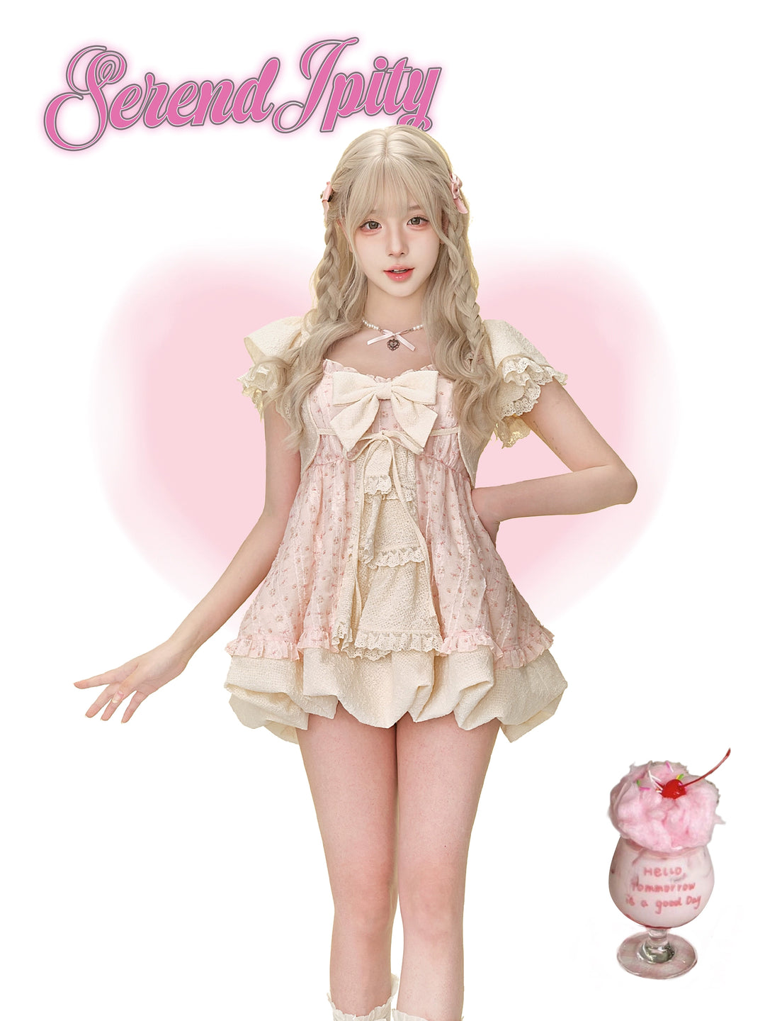 Cottagecore Gyaru Suit, Floral Lace Dress + Bolero 43434:780050