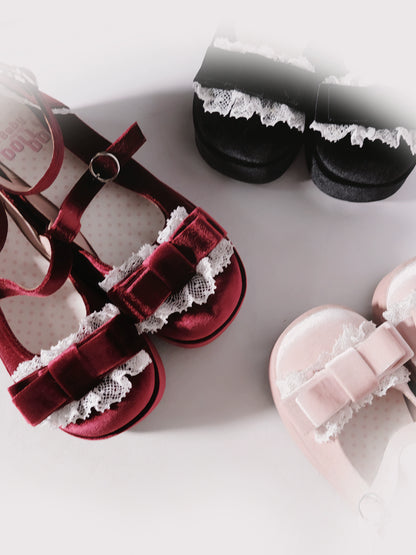 Lolita Shoes Round-Toe Platform Shoes With Velvet Bow 37132:552646