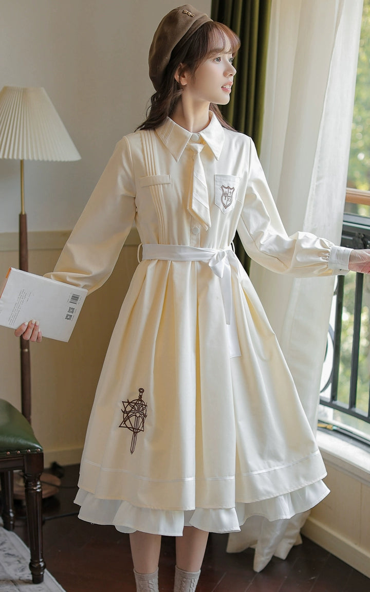 Preppy JK Uniform Dress A-line Princess Dress With Cape Multicolor 42437:761050