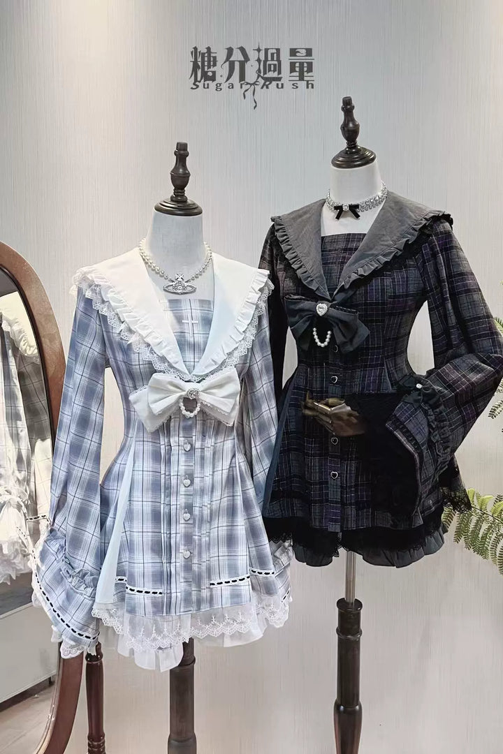 Plaid Jirai Kei Dress Set, Shorts with Side Pockets 44330:805041