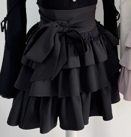 Jirai Kei Knit Top, Tiered Ruffle Skirt, Matching Choker (Black / L M XL) 44685:821213