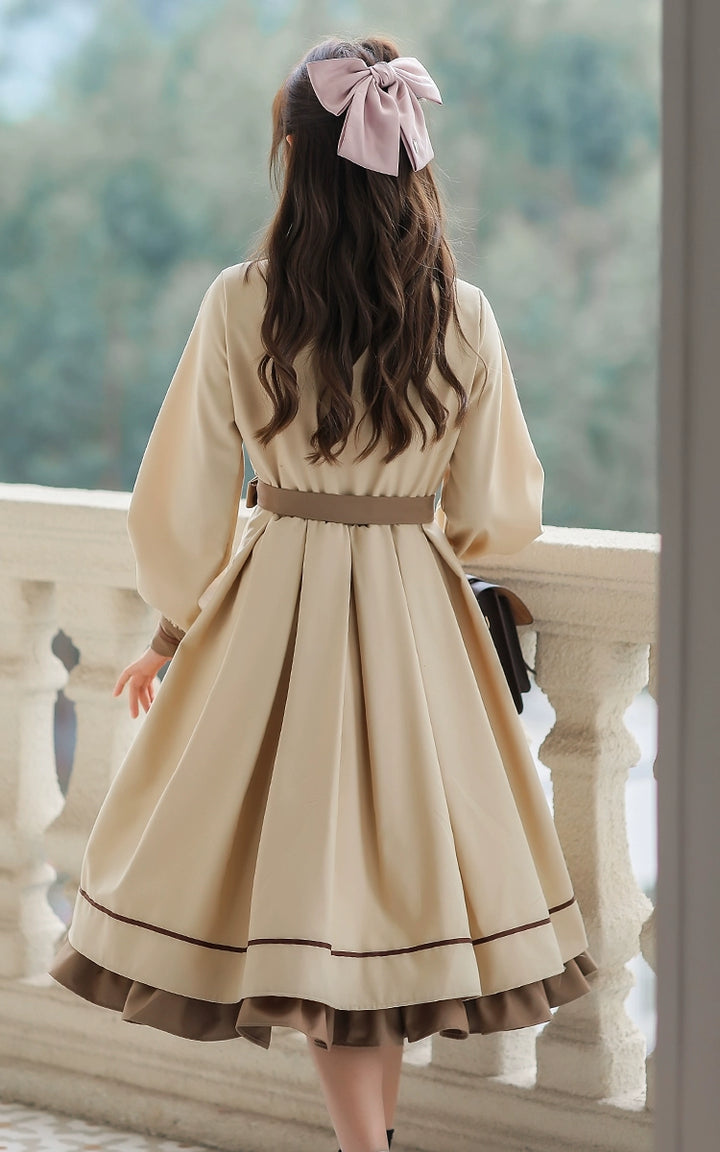 Preppy JK Uniform Dress A-line Princess Dress With Cape Multicolor 42437:761042