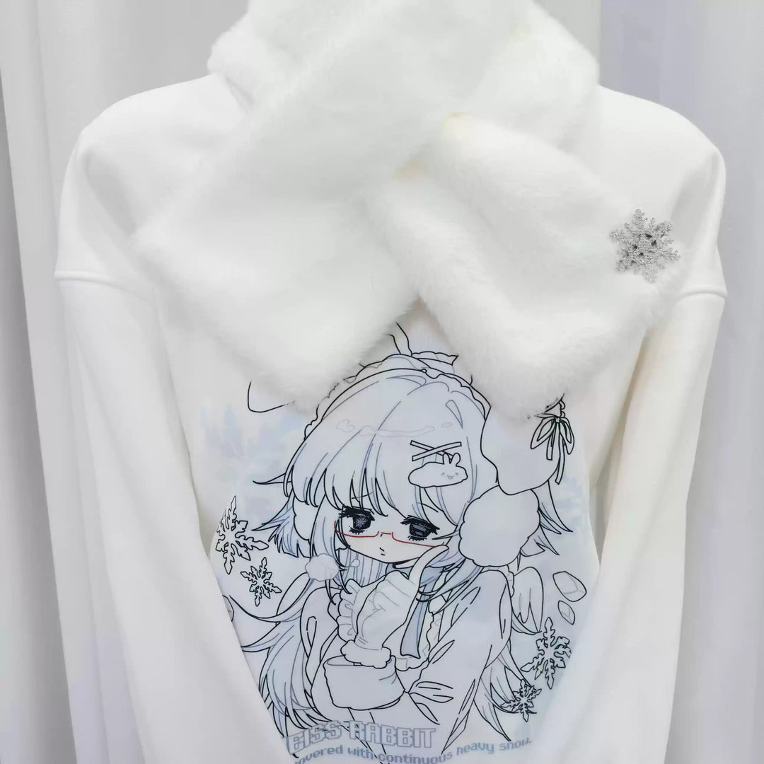 Tenshi Kaiwai Sweatshirt Fleece White Hoodie Plush Scarf (White / L M) 41570:704072