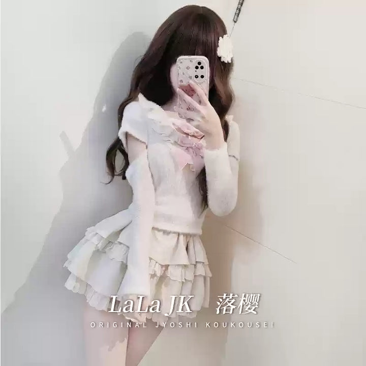 Sweet Kawaii White Sweater Cake Skirt Set 41556:703728