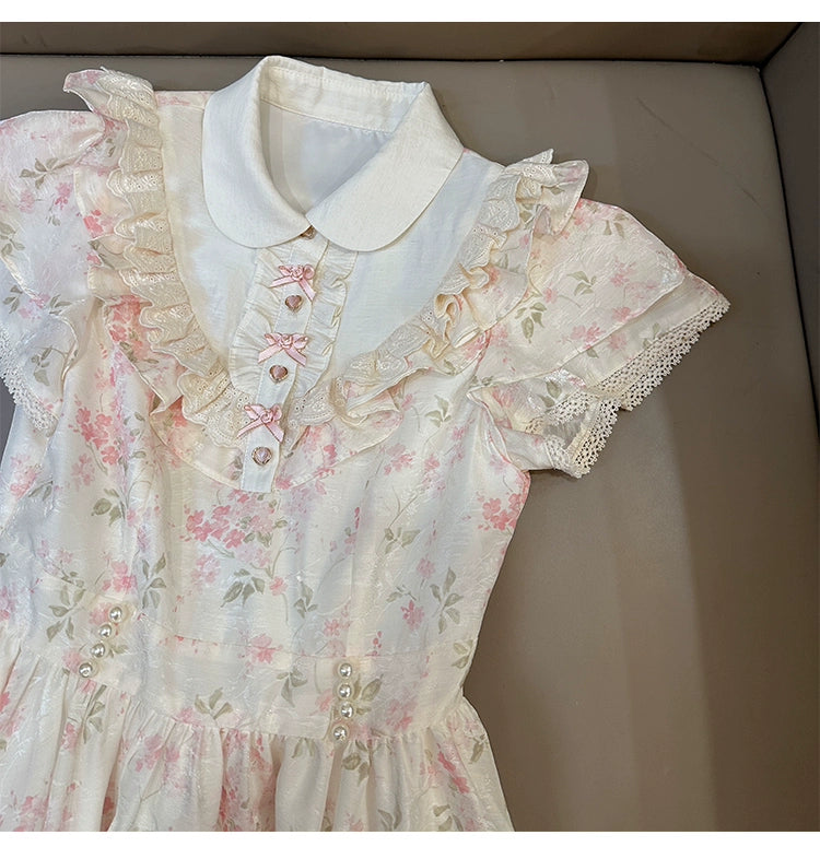 Cottagecore Dress Peter Pan Collar Dress Lace Floral Dress 36406:561996