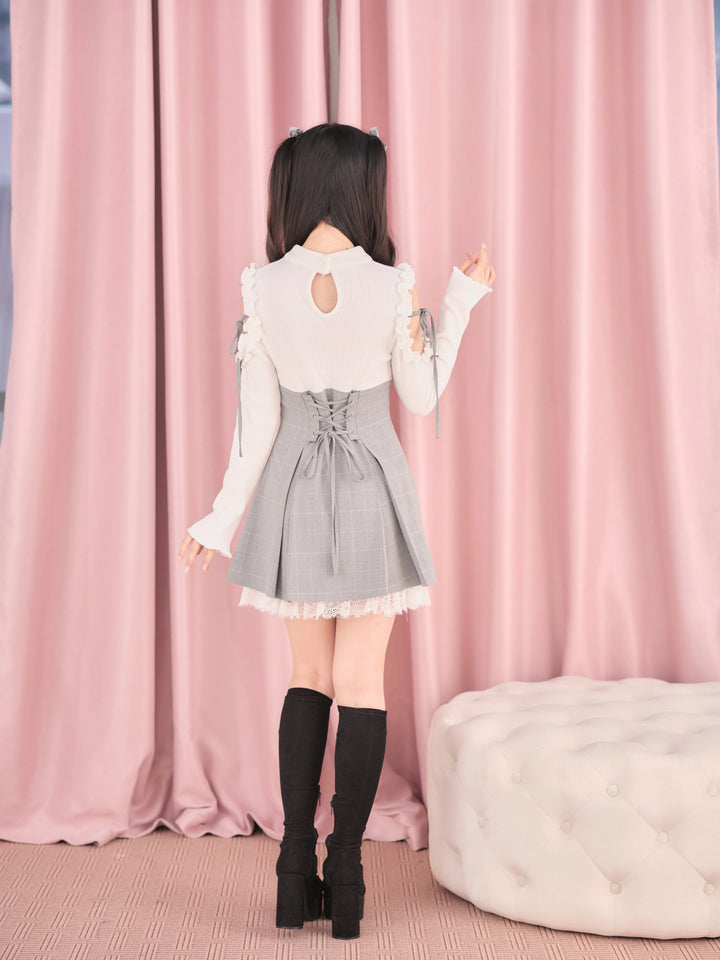 Jirai Kei Open Shoulder Plaid Dress, Chest Cutout 45957:869818
