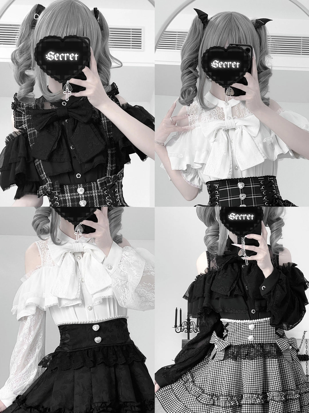 Open-shoulder Ryousangata Blouse, Sheer Lace Sleeves 44165:801610