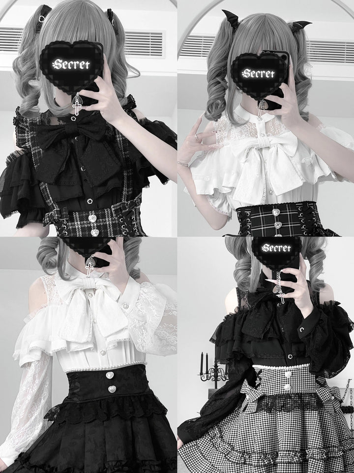 Open-shoulder Ryousangata Blouse, Sheer Lace Sleeves 44165:801610