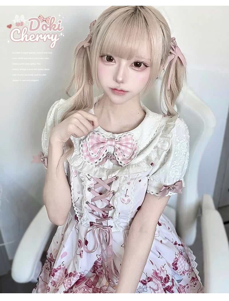 Kawaii Lolita Skirt Set, Bunny and Cherry Print 45163:838094