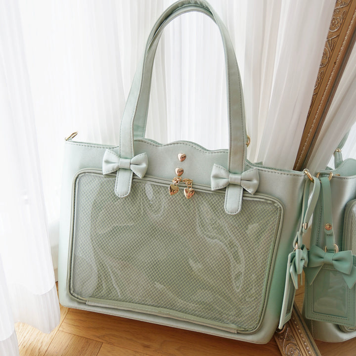 Kawaii Itabag Large Capacity Handbag With Bow Details (Green) 38032:582200