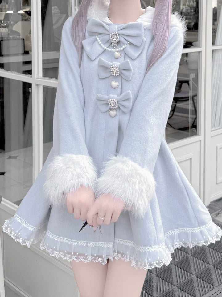 Wool-Blend Ryousangata Coat, Detachable Bunny Ear Hood 44014:793006