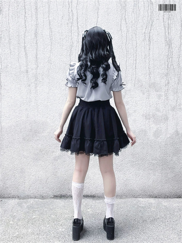 Black Jirai Kei Skirt Heart Buckle Cross-Strap Overalls 31996:397312