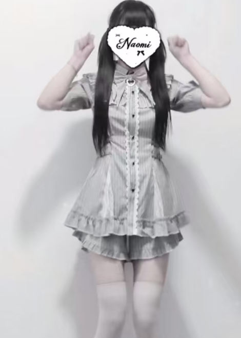 Lace Neck Jirai Kei Set Up, Pocketed Shorts (L M S XL) 43544:779010