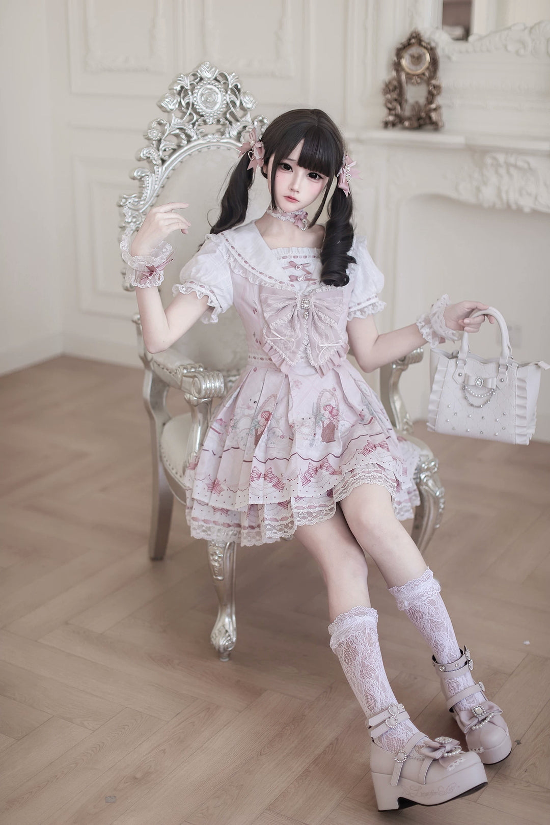 Ryousangata Dress Set, Strawberry & Bunny Print 44948:831243