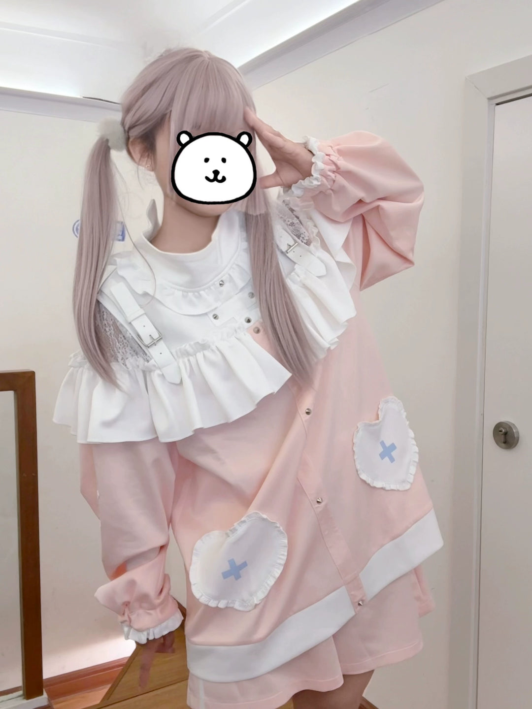 Subculture Pink Open-Shoulder Sweatshirt + Pocketed Shorts 43781:785558